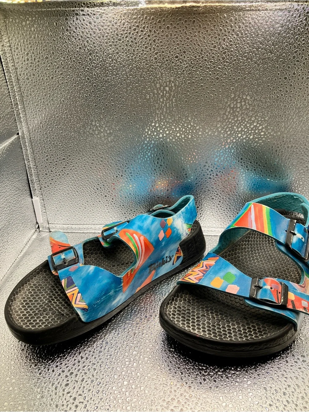 Birkenstock Blue Multicolor Patterned Adjustable Sandals